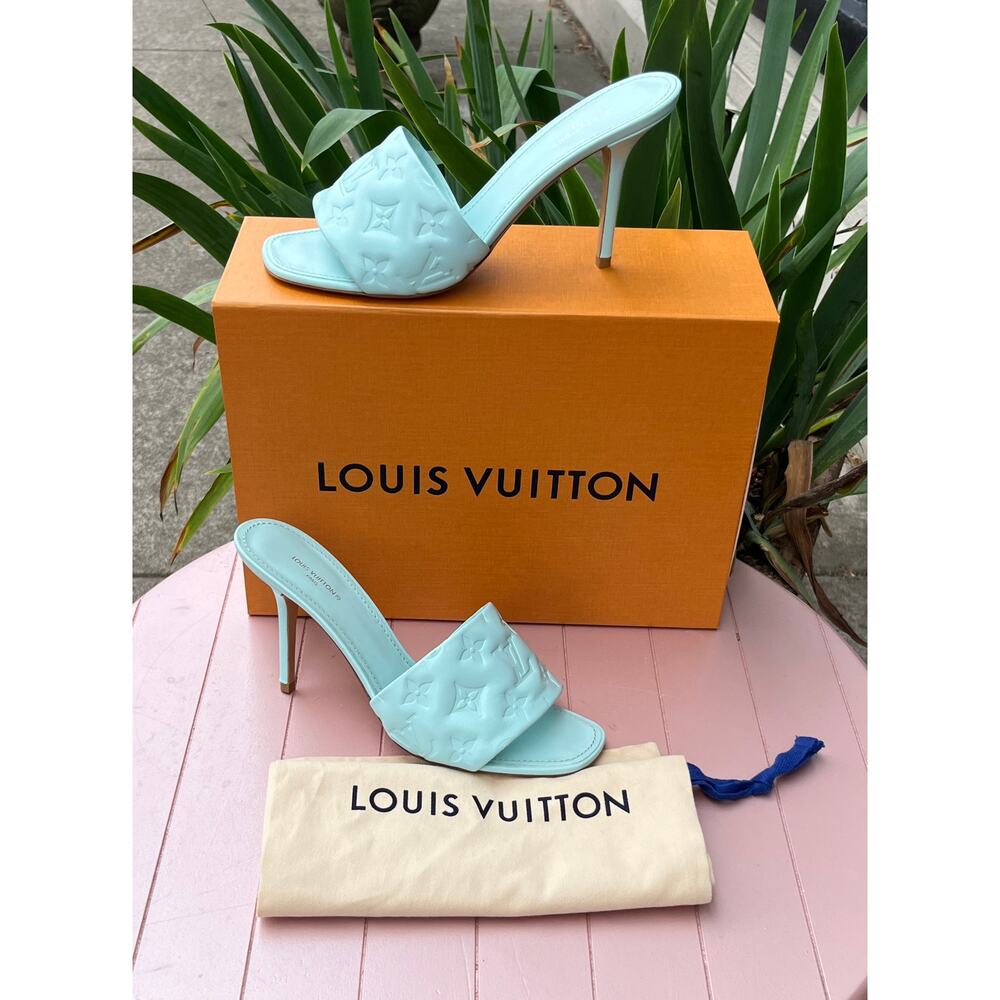 LOUIS VUITTON Revival Mules Heels LV MG Sandals Leather NEW w/box Sz 39 #BR0232